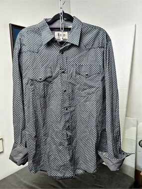STARR Men's Floral Button Down Shirt in Black & White western cowboy large